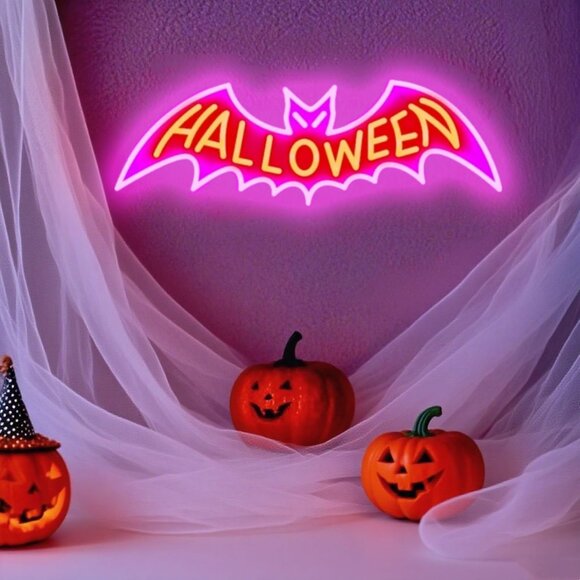 LED Bat Neon Sign Light with Dimmer and Chain for Halloween Bar Party Decor - Picture 3 of 7